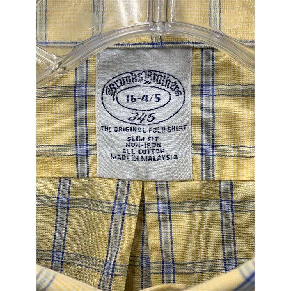 Brooks Brothers 346 The Original Polo Shirt Slim Fit Button Down Yellow Check 16 - Picture 2 of 15
